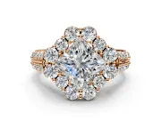 Large Accent Halo Engagement Ring Setting for Princess Cut Center with Pave Split Shank and Prong Head in Rose Gold