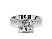 Solitaire Engagement Ring Setting for Heart-Shaped Center with Domed Multi-Row Pave Band and Prong Head in Platinum