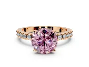 Solitaire Engagement Ring Setting for Fancy Pink Round Cut Center with Fine Pave Band and Claw Prong Head in Rose Gold