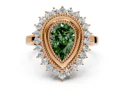 Halo Engagement Ring Setting for Fancy Green Pear-Shaped Center with Milgrain Bezel Rim, Plain Band and Prong Head in Rose Gold