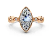 Milgrain Bezel Engagement Ring Setting for Marquise Center with Marquise Stations and Bezel Head in Rose Gold