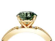 Solitaire Engagement Ring Setting for Fancy Green Round Cut Center with Milgrain-Edged Pave Band and Prong Head in Yellow Gold