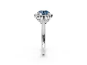 Starburst Halo Engagement Ring Setting for Fancy Blue Round Cut Center with Thin Round-Wire Band and Prong Head in White Gold