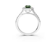 Milgrain Floral Halo Engagement Ring Setting for Fancy Green Emerald Cut Center with Pave Band and Prong Head in White Gold