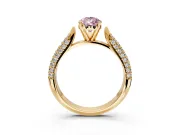 Solitaire Engagement Ring Setting for Fancy Pink Pear-Shaped Center with Multi-Row Accents and Prong Head in Yellow Gold
