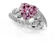 Halo Engagement Ring Setting for Fancy Pink Heart-Shaped Center with Marquise and Pave Bypass Band and Prong Head in Sterling Silver
