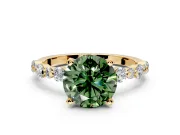 Solitaire Engagement Ring Setting for Fancy Green Round Cut Center with Alternating Size Accents and Prong Head in Yellow Gold