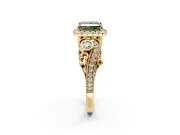 Milgrain Halo Engagement Ring Setting for Fancy Green Princess Cut Center with Shoulder Bezels and Prong Head in Yellow Gold