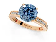 Solitaire Engagement Ring Setting for Fancy Blue Round Cut Center with Milgrain-Edged Pave Band and Prong Head in Rose Gold