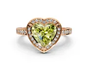 Halo Engagement Ring Setting for Fancy Yellow Heart-Shaped Center with Framed Halo, Pave Band and Prong Head in Rose Gold