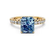 Solitaire Engagement Ring Setting for Fancy Blue Radiant Cut Center with Shared-Prong Accents and Prong Head in Yellow Gold