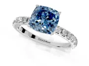 Solitaire Engagement Ring Setting for Fancy Blue Cushion Cut Center with Large Accent Band and Prong Head in Sterling Silver