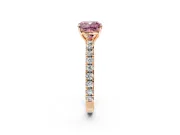 Solitaire Engagement Ring Setting for Fancy Pink Cushion Cut Center with Large Accent Band and Prong Head in Rose Gold