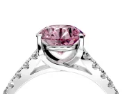 Solitaire Engagement Ring Setting for Fancy Pink Round Cut Center with Partway Pave Band and Prong Head in Platinum