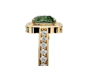 Halo Engagement Ring Setting for Fancy Green Cushion Cut Center with Framed Halo, Pave Band and Prong Head in Yellow Gold
