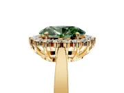 Starburst Halo Engagement Ring Setting for Fancy Green Oval Center with Flat Cathedral Band and Prong Head in Yellow Gold