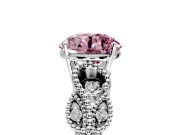 Leaf Engagement Ring Setting for Fancy Pink Round Cut Center with Milgrain Accent Band and Prong Head in White Gold