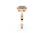 Starburst Halo Engagement Ring Setting for Emerald Cut Center with Flat Cathedral Band and Prong Head in Rose Gold