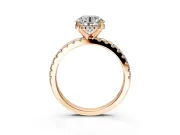 Solitaire Engagement Ring Setting for Round Cut Center with Band of Accents and Prong Head in Rose Gold