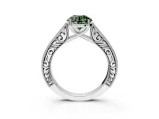 Solitaire Engagement Ring Setting for Fancy Green Round Cut Center with Engraved Pave Band and Prong Head in Sterling Silver