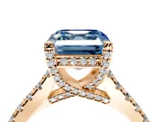 Solitaire Engagement Ring Setting for Fancy Blue Asscher Cut Center with Widening Pave Band and Claw Prong Head in Rose Gold