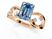 Solitaire Engagement Ring Setting for Fancy Blue Emerald Cut Center with Criss-Cross Accent Band and Prong Head in Rose Gold