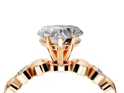 Solitaire Engagement Ring Setting for Heart-Shaped Center with Beaded Bezel Station Band and Prong Head in Rose Gold