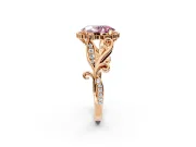 Halo Engagement Ring Setting for Fancy Pink Oval Center with Leaf Motif Split Shank and Prong Head in Rose Gold