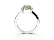Halo Engagement Ring Setting for Fancy Yellow Asscher Cut Center with Inner Milgrain Border and Prong Head in Platinum