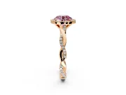 Halo Engagement Ring Setting for Fancy Pink Round Cut Center with Pave and Plain Twist Band and Prong Head in Rose Gold
