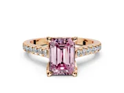 Solitaire Engagement Ring Setting for Fancy Pink Emerald Cut Center with Widening Pave Band and Claw Prong Head in Rose Gold
