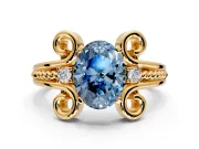 Solitaire Engagement Ring Setting for Fancy Blue Oval Center with Twisted Band and Scroll Prong Head in Yellow Gold