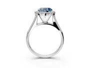 Halo Engagement Ring Setting for Fancy Blue Heart-Shaped Center with Square Band and Prong Head in Platinum