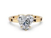 Hidden Halo Engagement Ring Setting for Heart-Shaped Center with Wide Flat Plain Band and Prong Head in Yellow Gold
