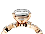 Solitaire Engagement Ring Setting for Asscher Cut Center with Bar-Station Pave Twist and Prong Head in Rose Gold