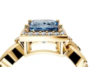 Halo Engagement Ring Setting for Fancy Blue Princess Cut Center with Floral Band and Prong Head in Yellow Gold