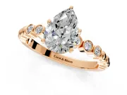 Solitaire Engagement Ring Setting for Pear-Shaped Center with Bezel-Dot Beaded Band and Prong Head in Rose Gold