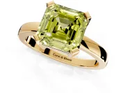 Solitaire Engagement Ring Setting for Fancy Yellow Asscher Cut Center with Plain Band and Flat Tab Prong Head in Yellow Gold