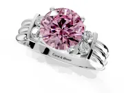 Solitaire Engagement Ring Setting for Fancy Pink Round Cut Center with Grooved Bar Accent Band and Prong Head in Platinum