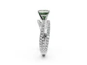 Solitaire Engagement Ring Setting for Fancy Green Princess Cut Center with Woven 3-Strand Pave Band and Prong Head in White Gold