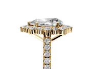 Halo Engagement Ring Setting for Pear-Shaped Center with Single-Row Pave, Open Basket and Prong Head in Yellow Gold