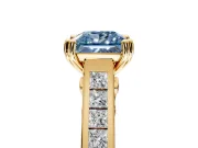 Solitaire Engagement Ring Setting for Fancy Blue Princess Cut Center with Channel Band and Double Claw Prong Head in Yellow Gold