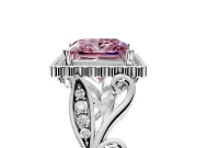 Halo Engagement Ring Setting for Fancy Pink Princess Cut Center with Leaf Motif Split Shank and Prong Head in Platinum