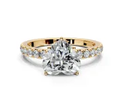 Solitaire Engagement Ring Setting for Heart-Shaped Center with Large Accent Band and Prong Head in Yellow Gold