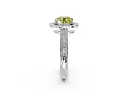 Milgrain Halo Engagement Ring Setting for Fancy Yellow Round Cut Center with Three-Sided Pave Band and Prong Head in White Gold