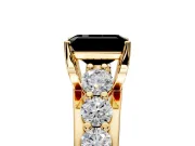 Solitaire Engagement Ring Setting for Fancy Black Emerald Cut Center with Graduated Shared Prongs and Prong Head in Yellow Gold