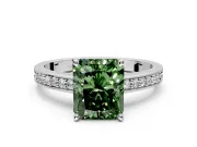 Solitaire Engagement Ring Setting for Fancy Green Radiant Cut Center with Channel-Set Accent Band and Prong Head in Platinum