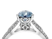 Solitaire Engagement Ring Setting for Fancy Blue Pear-Shaped Center with Pave Rail Split Shank and Prong Head in Sterling Silver