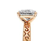 Solitaire Engagement Ring Setting for Radiant Cut Center with Scrollwork Band and Prong Head in Rose Gold