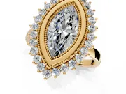 Halo Engagement Ring Setting for Marquise Center with Milgrain Bezel Rim, Plain Band and Prong Head in Yellow Gold